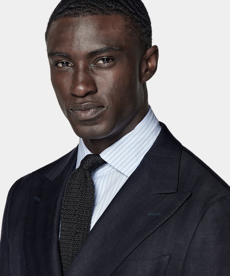 Navy Herringbone Tailored Fit Havana Suit