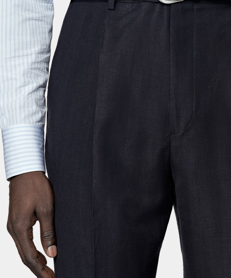 Navy Herringbone Tailored Fit Havana Suit