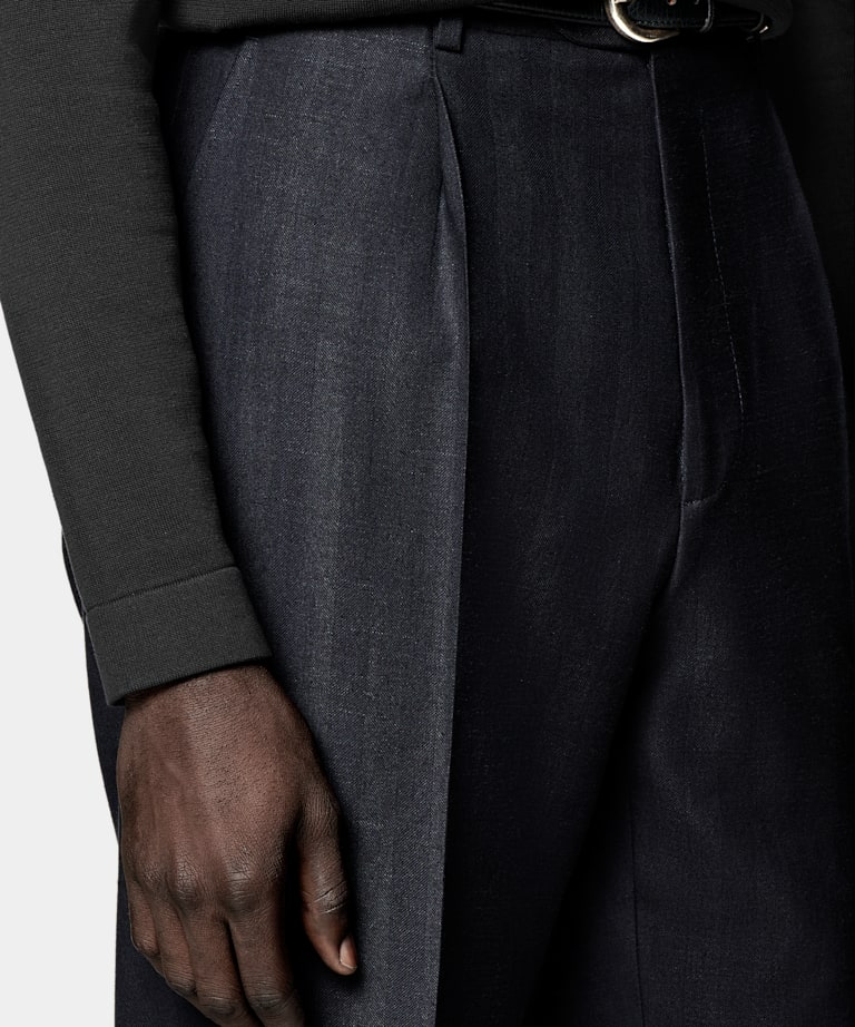Navy Herringbone Tailored Fit Havana Suit