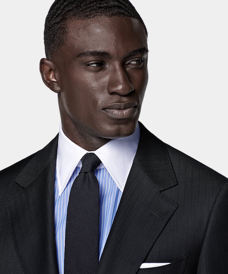 Navy Striped Tailored Fit Milano Suit