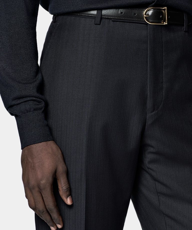 Navy Striped Tailored Fit Milano Suit