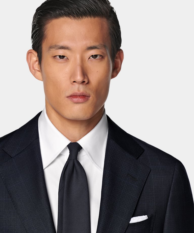 Navy Checked Tailored Fit Havana Suit