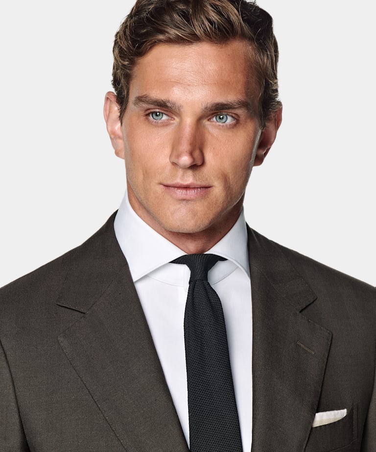 Dark Brown Herringbone Tailored Fit Milano Suit