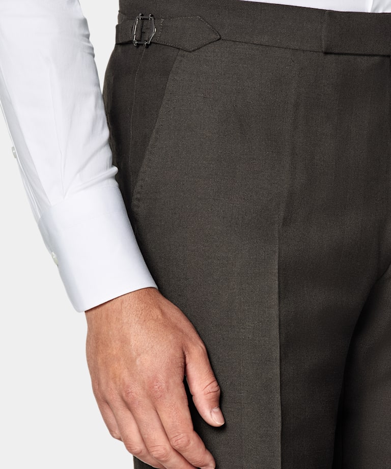 Dark Brown Herringbone Tailored Fit Milano Suit