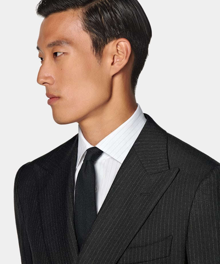 Black Striped Tailored Fit Milano Suit