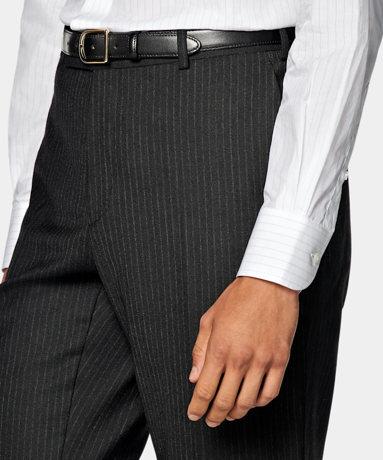 Black Striped Tailored Fit Milano Suit
