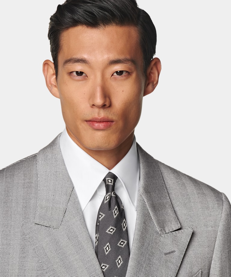 Grey Herringbone Tailored Fit Milano Suit