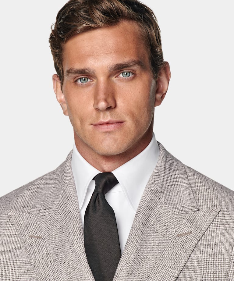 Traje Havana gris topo claro a cuadros corte Tailored