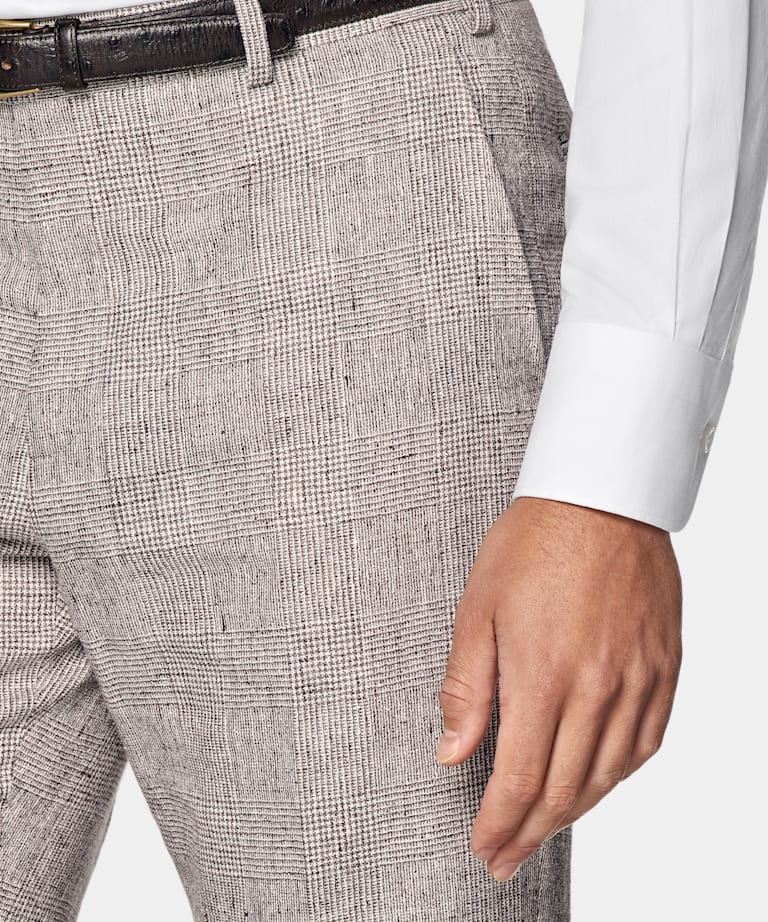 Traje Havana gris topo claro a cuadros corte Tailored