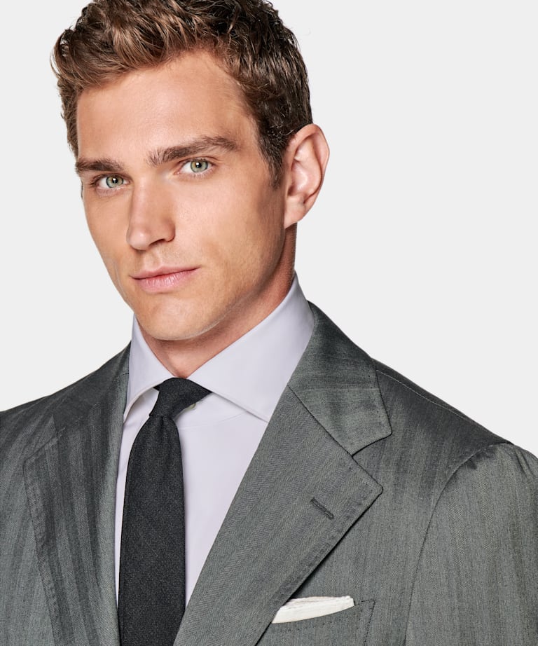 Mid Grey Herringbone Perennial Tailored Fit Havana Suit