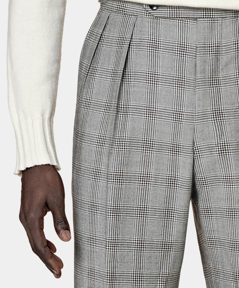 Mid Grey Checked Relaxed Fit Roma Suit