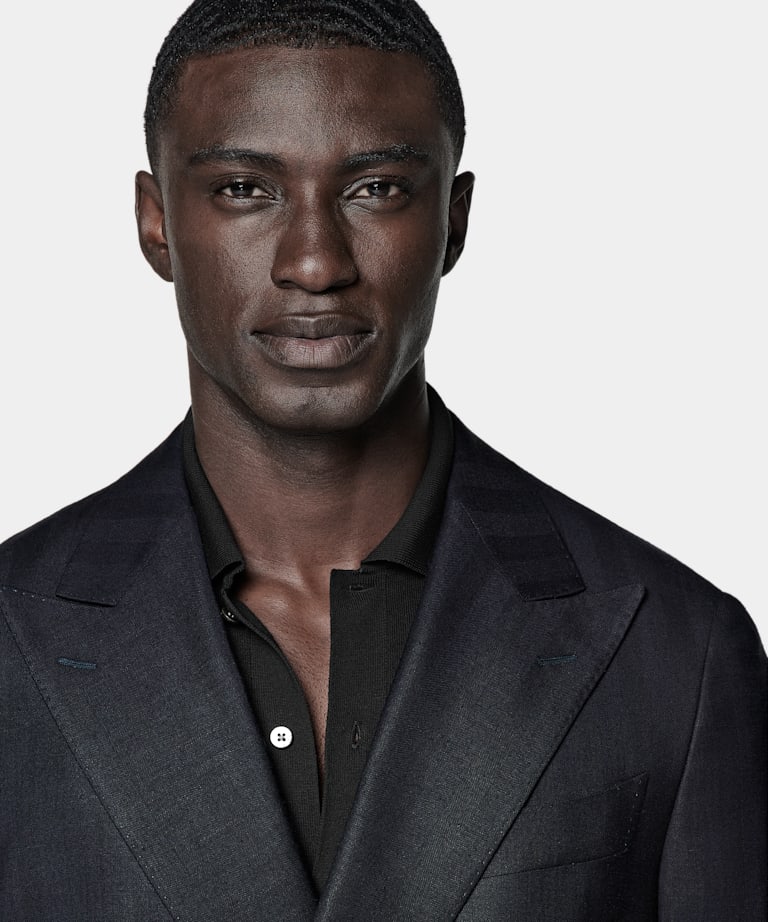 Navy Herringbone Tailored Fit Havana Suit