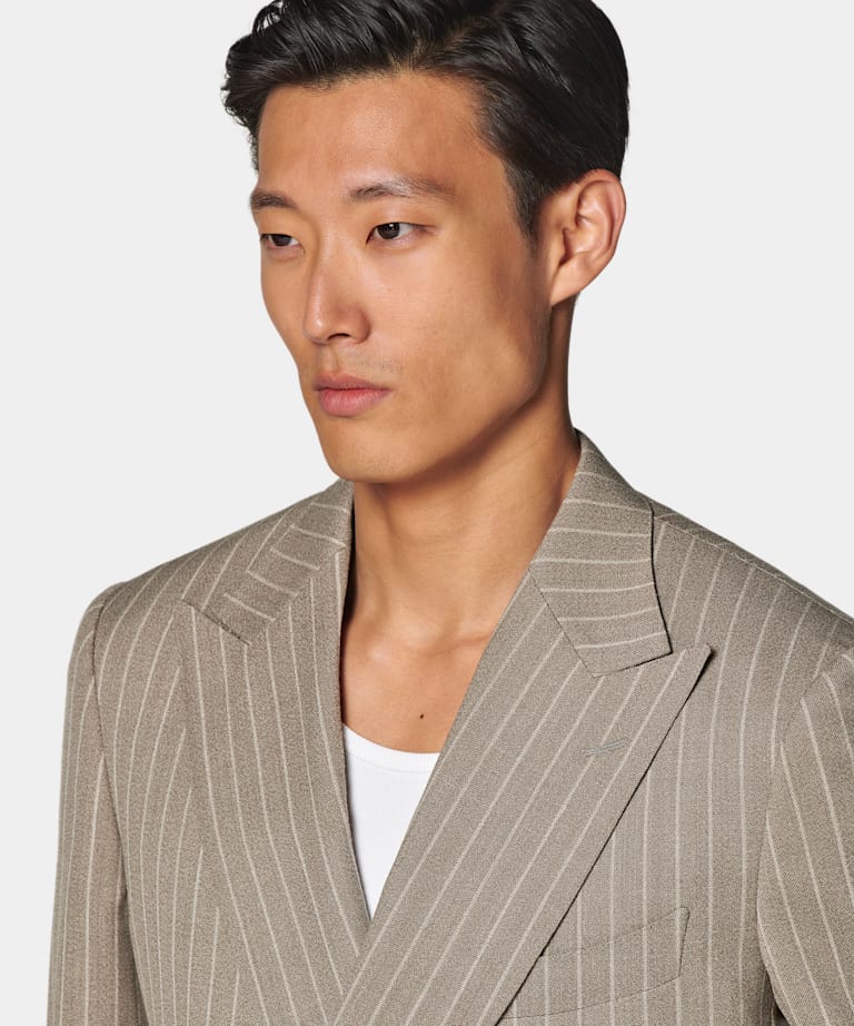 Sand Striped Tailored Fit Milano Suit