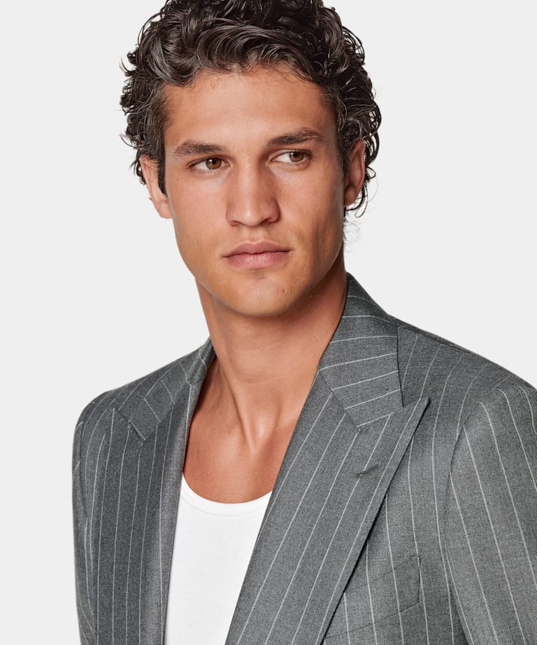 Mid Grey Striped Tailored Fit Milano Suit