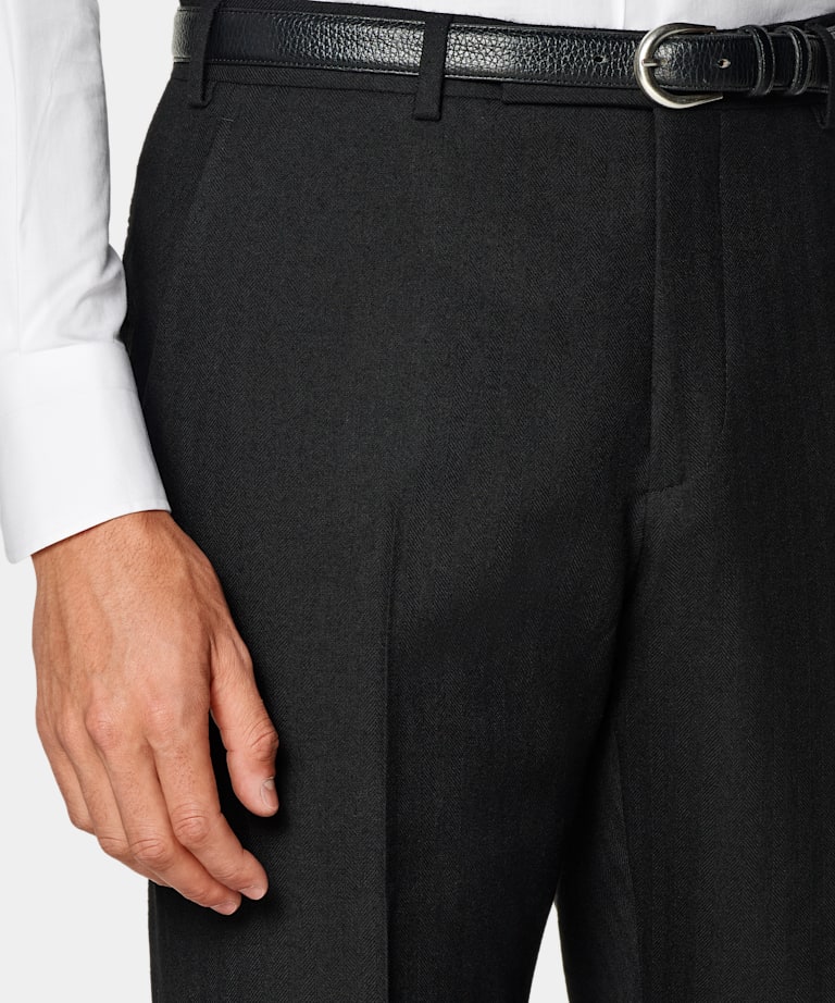 Black Herringbone Tailored Fit Milano Suit