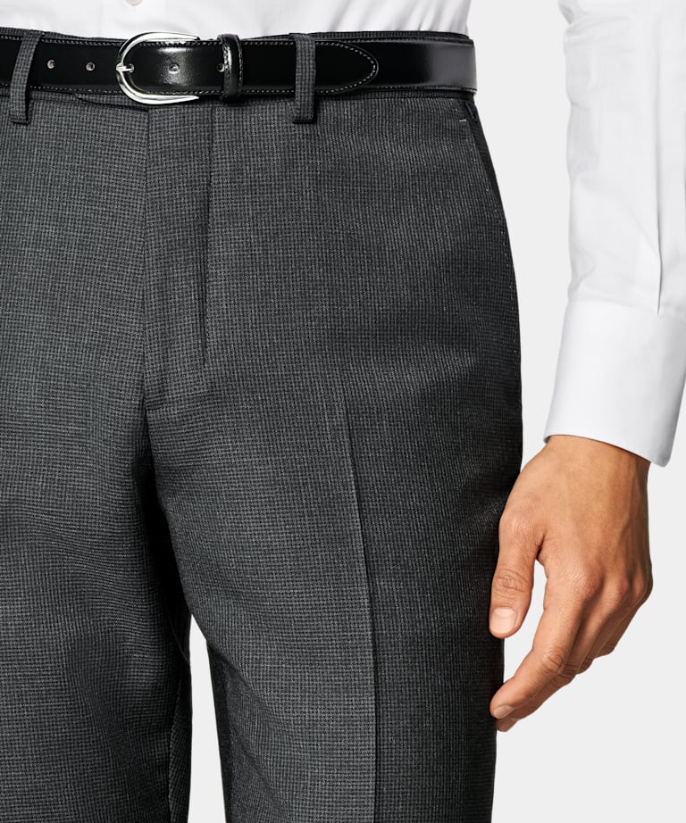 Dark Grey Houndstooth Tailored Fit Havana Suit
