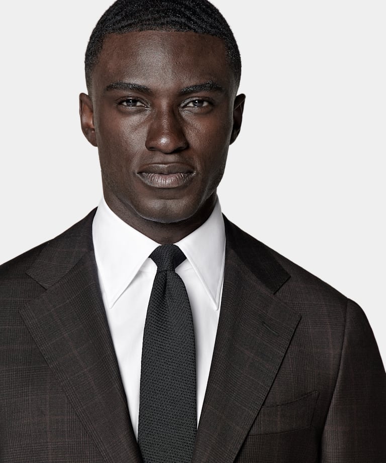 Dark Brown Checked Tailored Fit Havana Suit