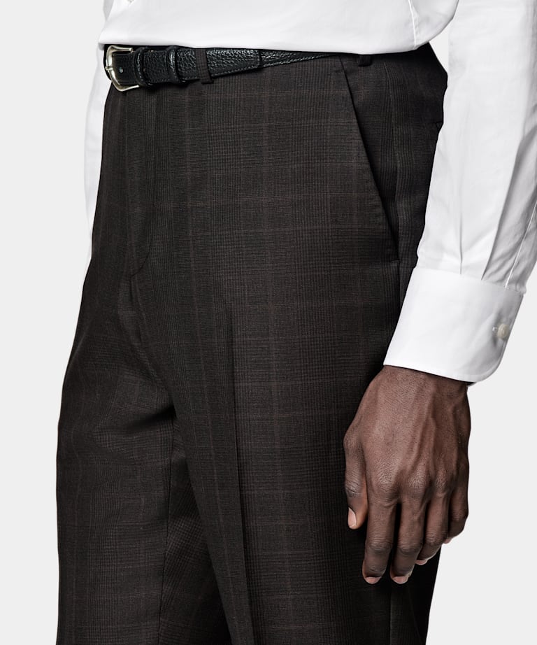 Dark Brown Checked Tailored Fit Havana Suit