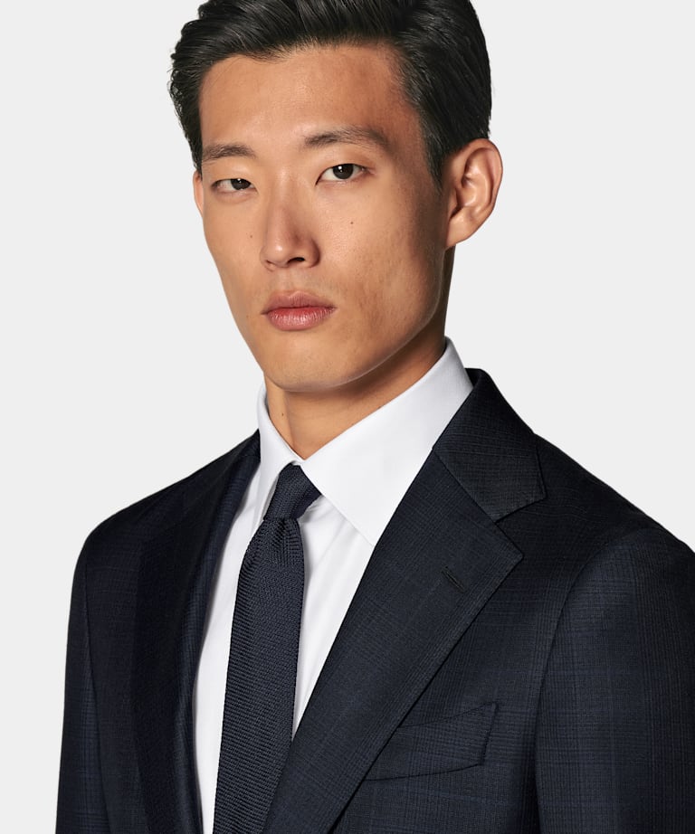 Navy Checked Tailored Fit Havana Suit