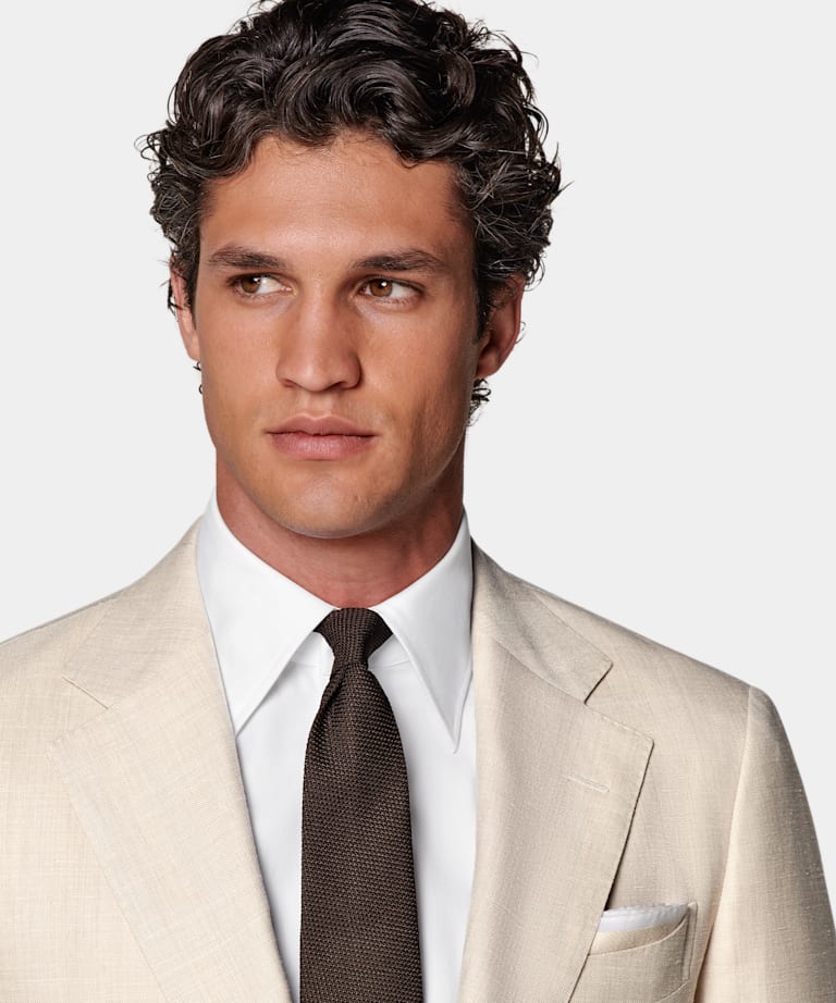 Sand Herringbone Tailored Fit Havana Suit