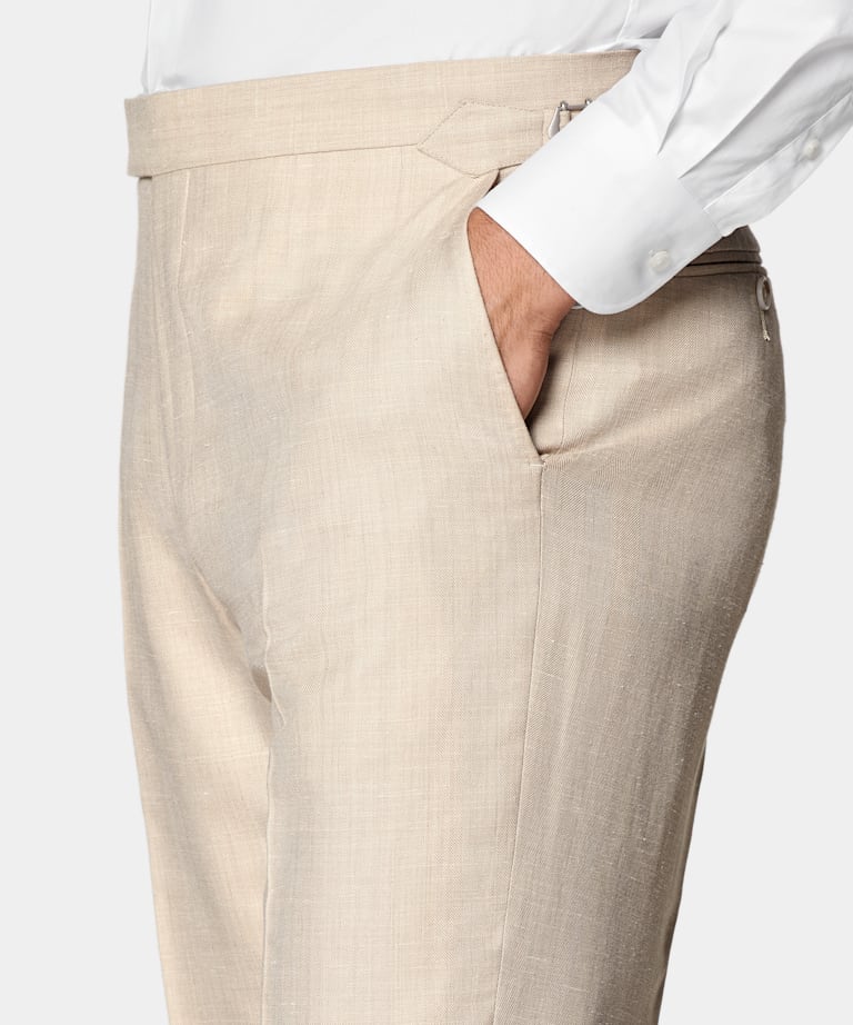 Sand Herringbone Tailored Fit Havana Suit