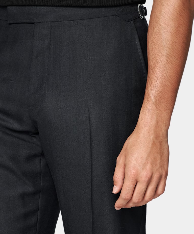 Navy Herringbone Tailored Fit Havana Suit