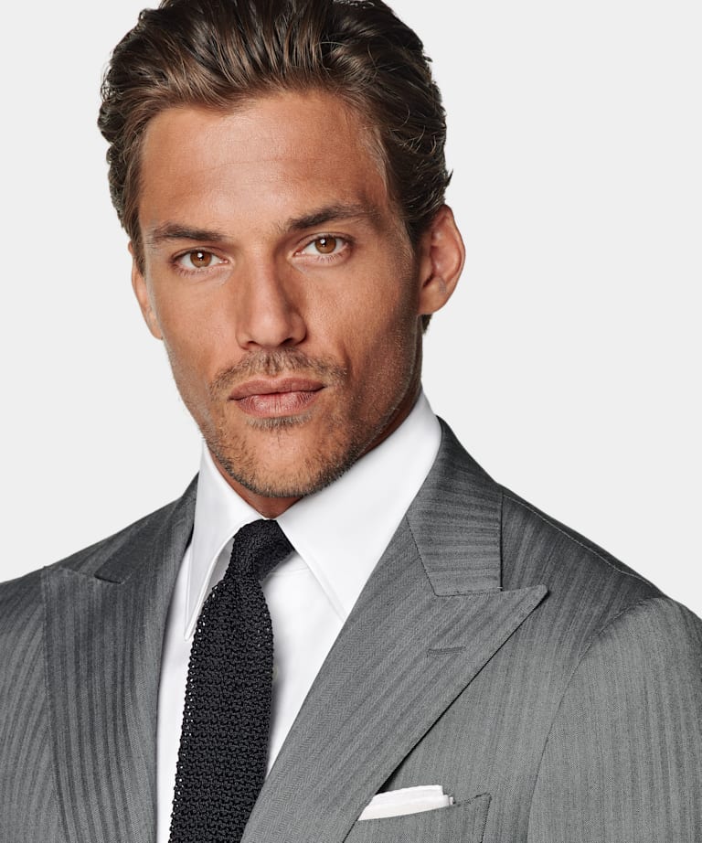 Mid Grey Herringbone Perennial Tailored Fit Havana Suit