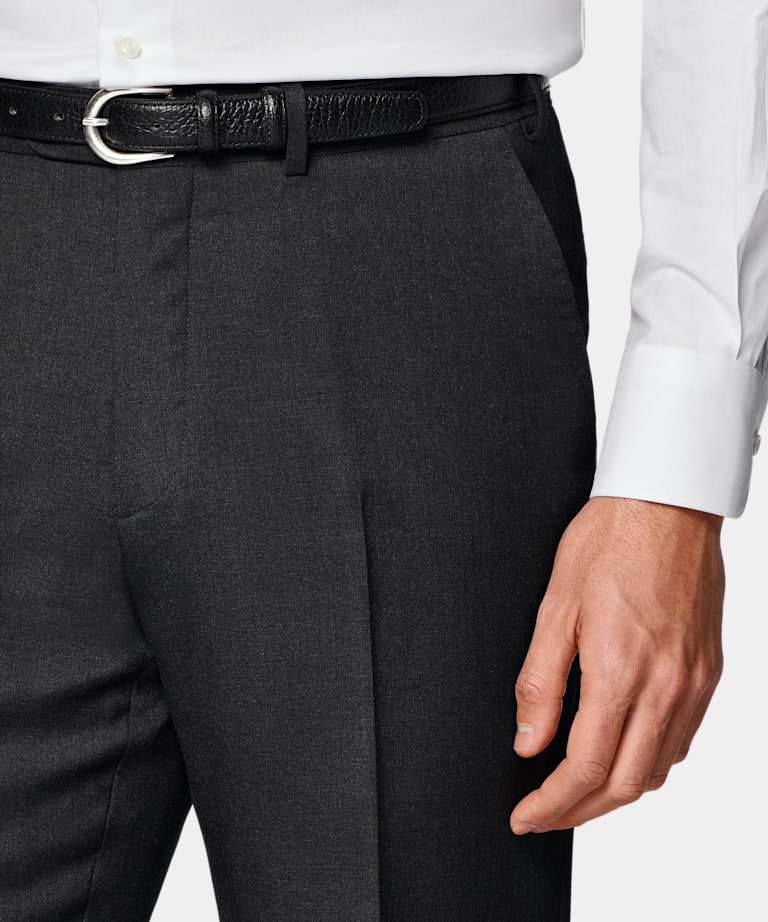 Dark Grey Slim Leg Straight Suit Trousers