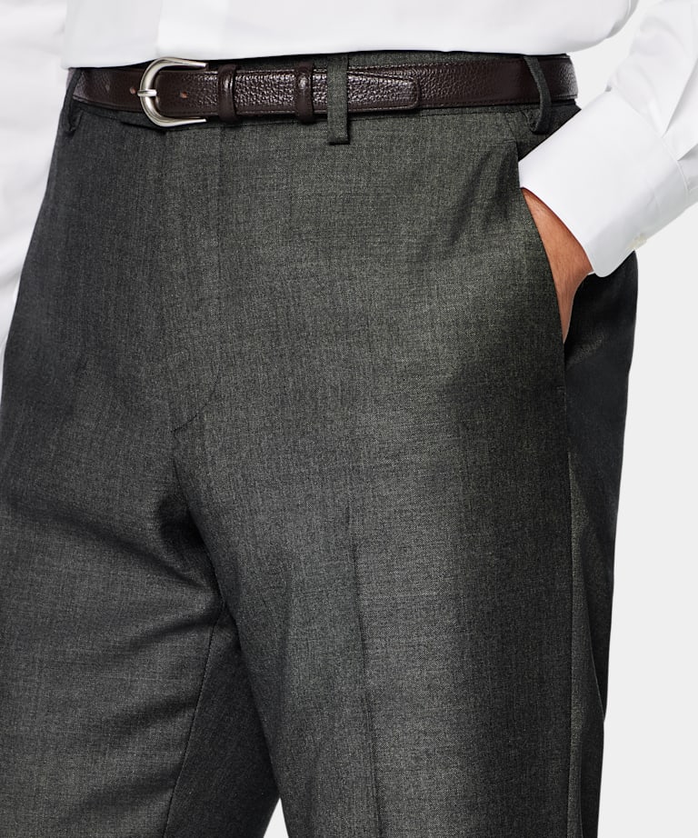 Dark Grey Straight Leg Suit Pants