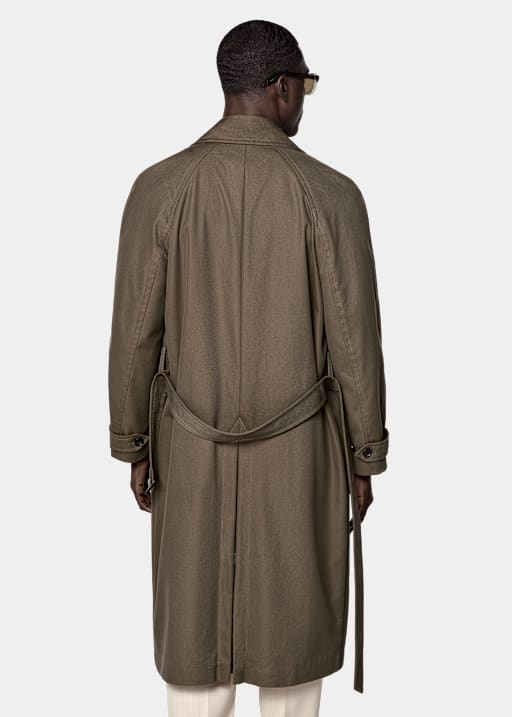 Trench mi-vert en coton m&eacute;lang&eacute; l&eacute;ger