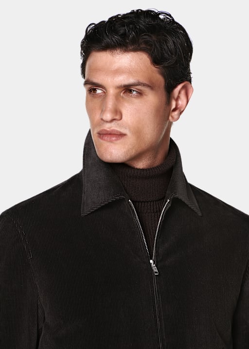 Dark Brown Corduroy Bomber Jacket