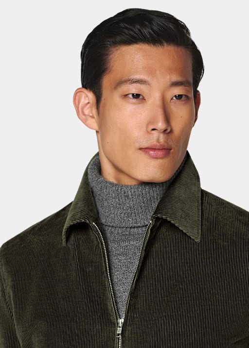 Dark Green Corduroy Bomber Jacket