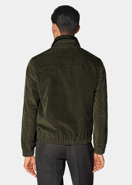 Dark Green Corduroy Bomber Jacket