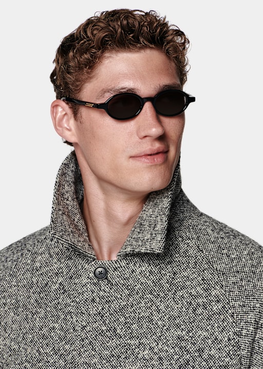 Manteau long raglan noir coupe d&eacute;contract&eacute;e