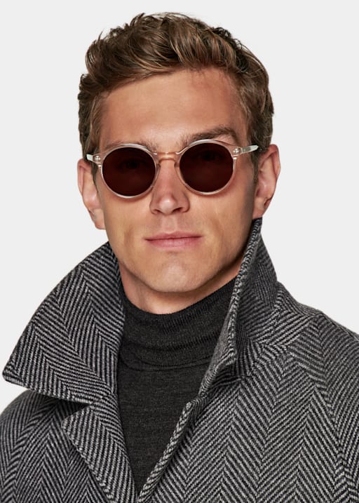 Manteau ceinturé gris foncé à chevrons