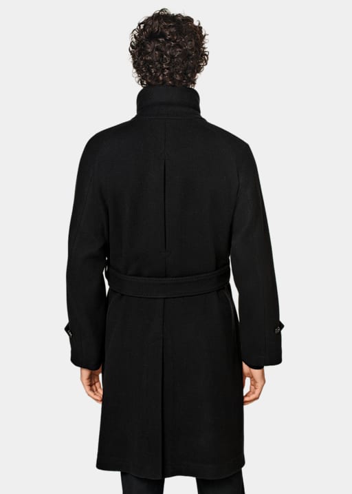 Manteau ceinturé noir à chevrons