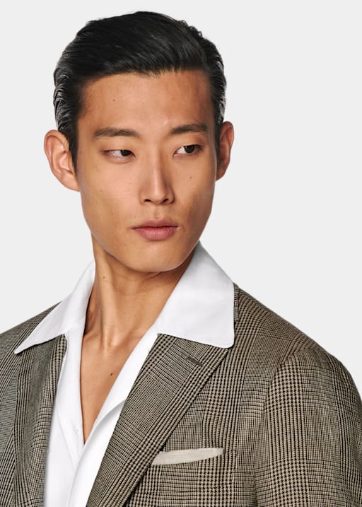 Mid Brown Checked Tailored Fit Havana Blazer