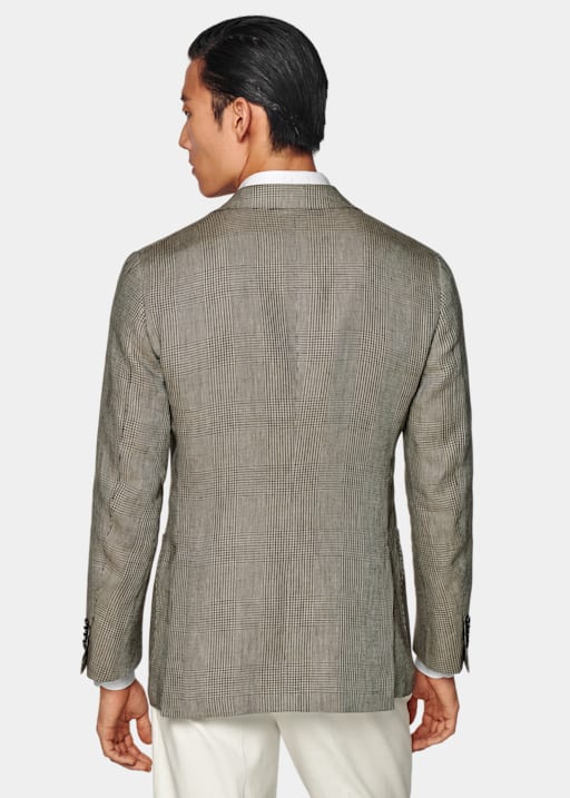 Mid Brown Checked Tailored Fit Havana Blazer