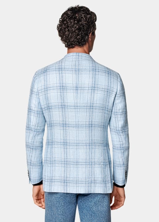Light Blue Checked Tailored Fit Havana Blazer