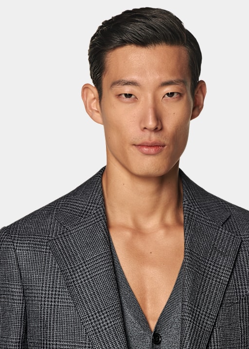 Dark Grey Checked Tailored Fit Havana Blazer
