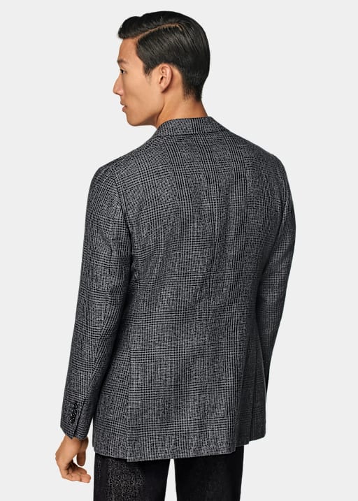 Dark Grey Checked Tailored Fit Havana Blazer