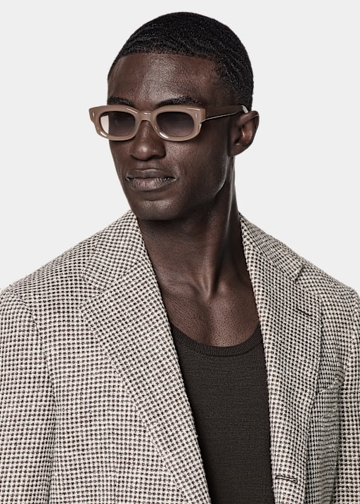 Mid Brown Checked Relaxed Fit Roma Blazer