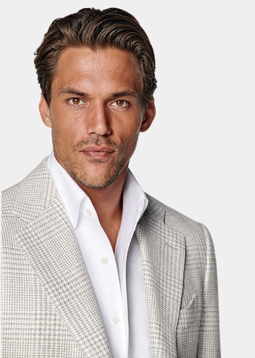 Light Grey Checked Relaxed Fit Roma Blazer