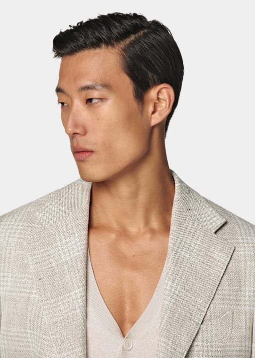 Sand Checked Relaxed Fit Roma Blazer