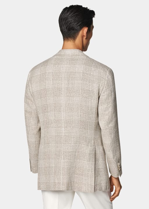Sand Checked Relaxed Fit Roma Blazer