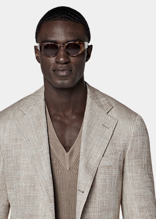 Taupe Herringbone Relaxed Fit Roma Blazer