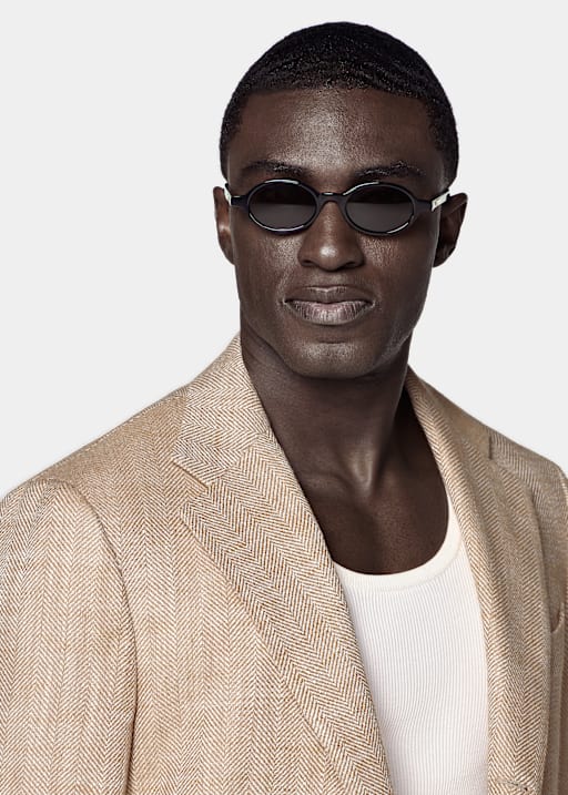 Light Brown Herringbone Relaxed Fit Roma Blazer