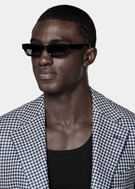 Navy Houndstooth Relaxed Fit Roma Blazer