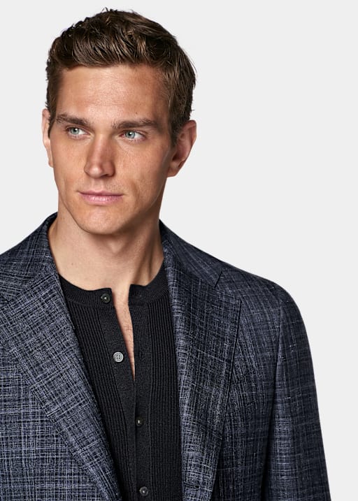 Navy Checked Tailored Fit Havana Blazer