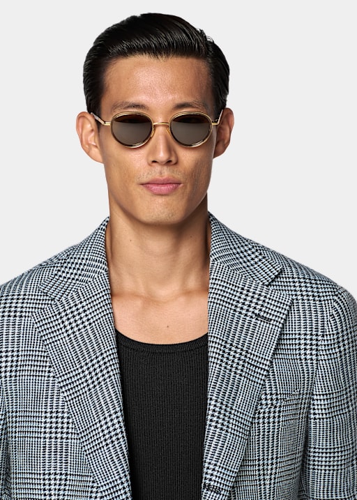 Light Blue Checked Relaxed Fit Roma Blazer